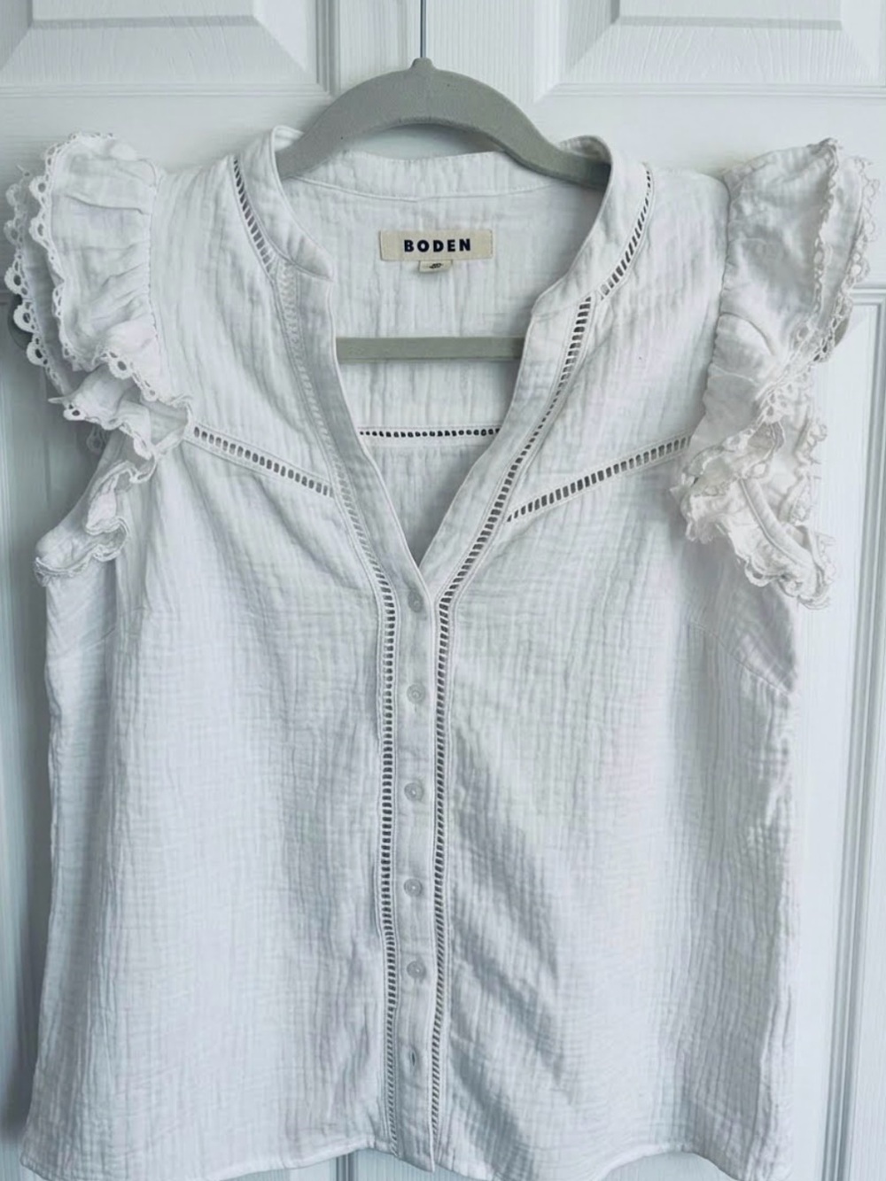 Boden 100% Cotton Crisp White Double Cloth Sleeveless Top in Women’s Small US 4
